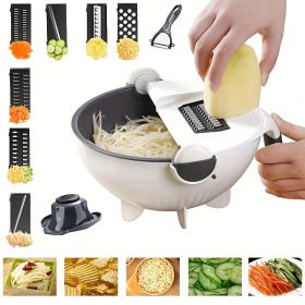 9 in 1 Multifunctional Cutting and Draining Basket for Vegetables with Household Potato Shredder