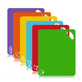 Set of 6 Colored Chopping Board Mats with Food Icons & Easy-Grip Handles