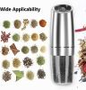 Gravity Electric Pepper and Salt Grinder Set; Adjustable Coarseness; Battery Powered with LED Light; One Hand Operation; Stainless Steel Blade