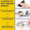 Premium Garlic Press;  Garlic Mincer Set of 3 with Silicone Roller Peeler & Cleaning Brush