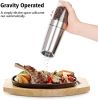 Gravity Electric Pepper and Salt Grinder Set; Adjustable Coarseness; Battery Powered with LED Light; One Hand Operation; Stainless Steel Blade