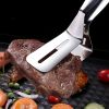 1pc Stainless Steel Steak Clamps; Flipping Spatula Tongs